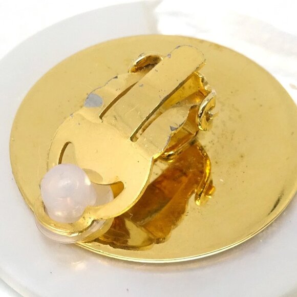 Chanel White Black Button Shell Earrings Clip-On - Picture 4 of 4